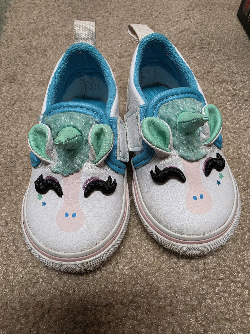 Vans Kids Unicorn Slip-On Sneakers in White, Teal and Mint